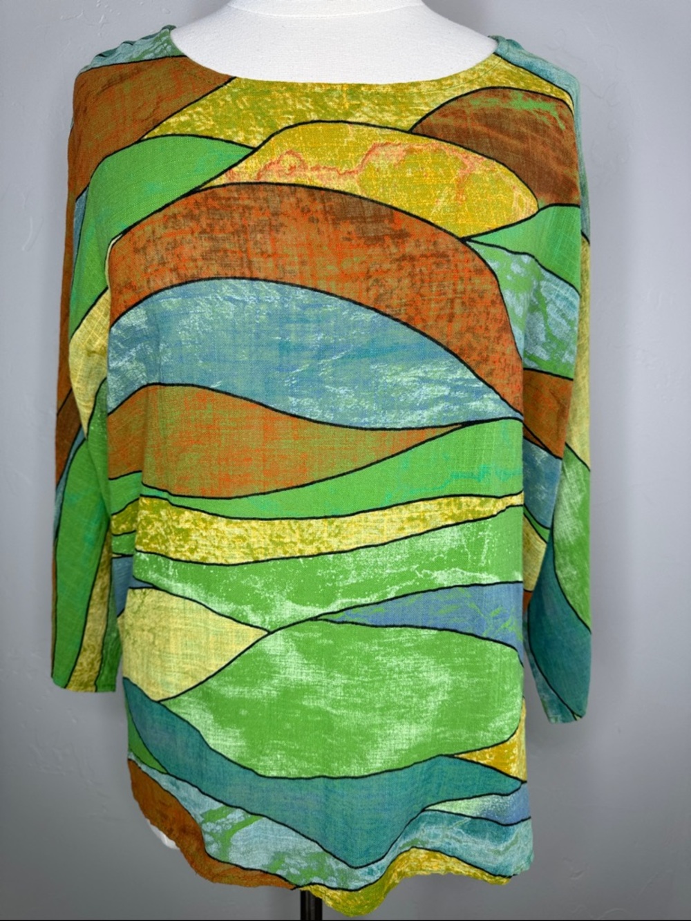 Abstract Wave Print Top 100% Cotton Wearable Art